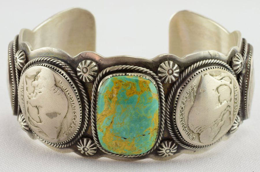 Raymond Delgarito Turquoise & Buffalo Nickel Bracelet (1 of 4)