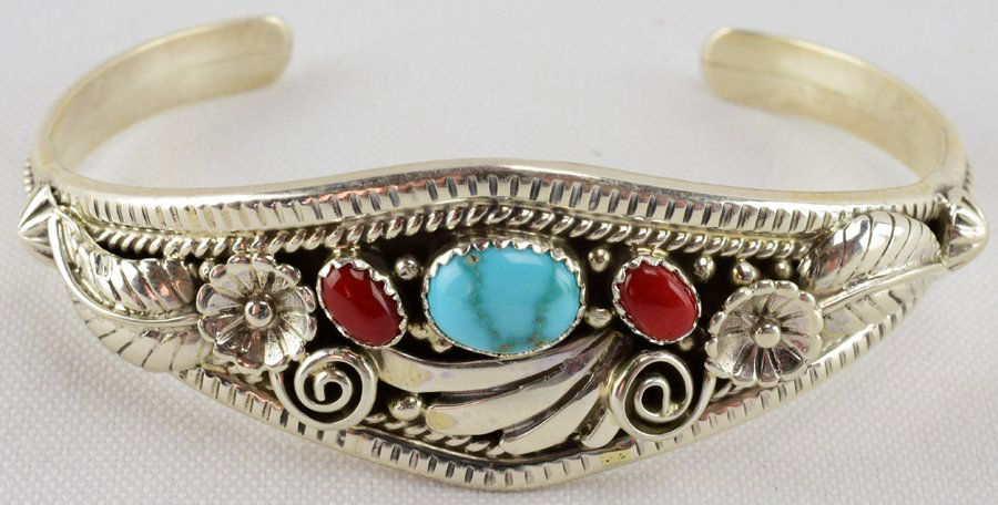Garrison Boyd Sterling Turquoise & Coral Bracelet (1 of 4)
