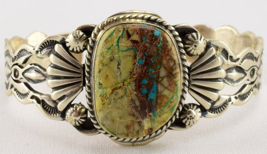 Navajo Old Pawn Ribbon Turquoise Cuff Bracelet (1 of 4)