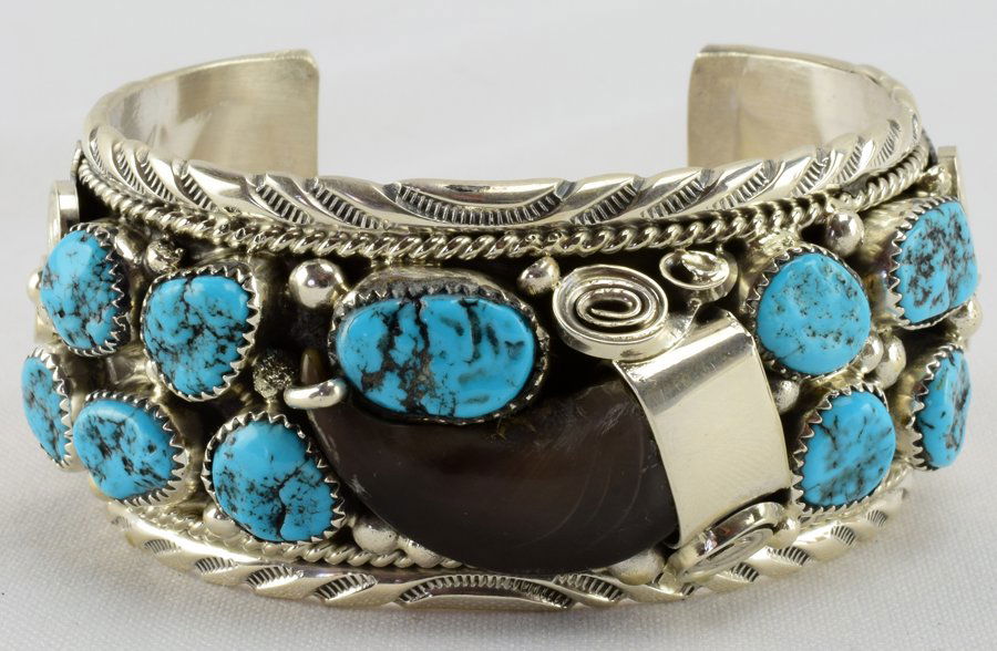 Navajo Sterling Kingman Turquoise & Bear Claw Cuff (1 of 5)