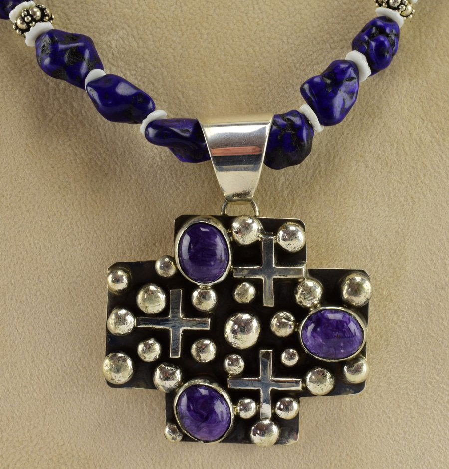Native American Sterling Charoite Cross Pendant (1 of 4)