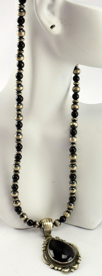Navajo Gilbert Tom, Sterling Black Onyx Necklace (1 of 4)