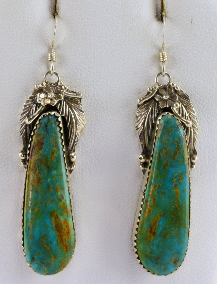 Native American Sterling Turquoise Feather Earrings (1 of 3)