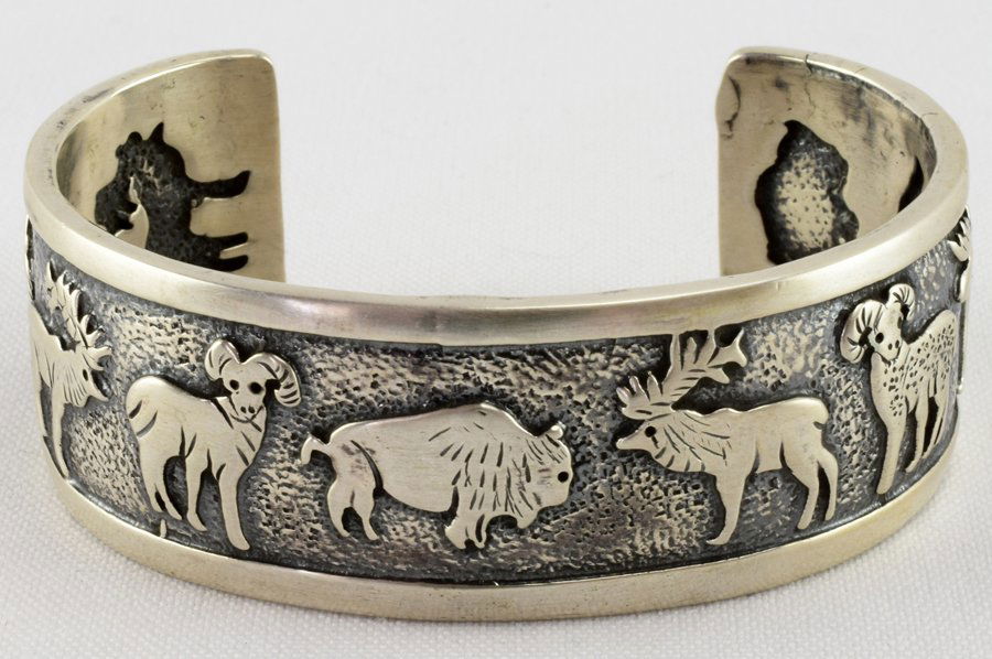 Vintage Navajo Double Sided Story Teller Cuff Bracelet (1 of 5)