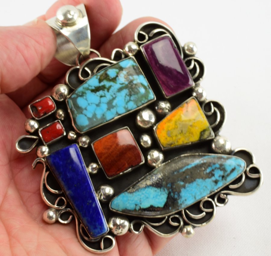 Navajo Sterling Multi-Stone Large  Free Form Pendant (1 of 5)