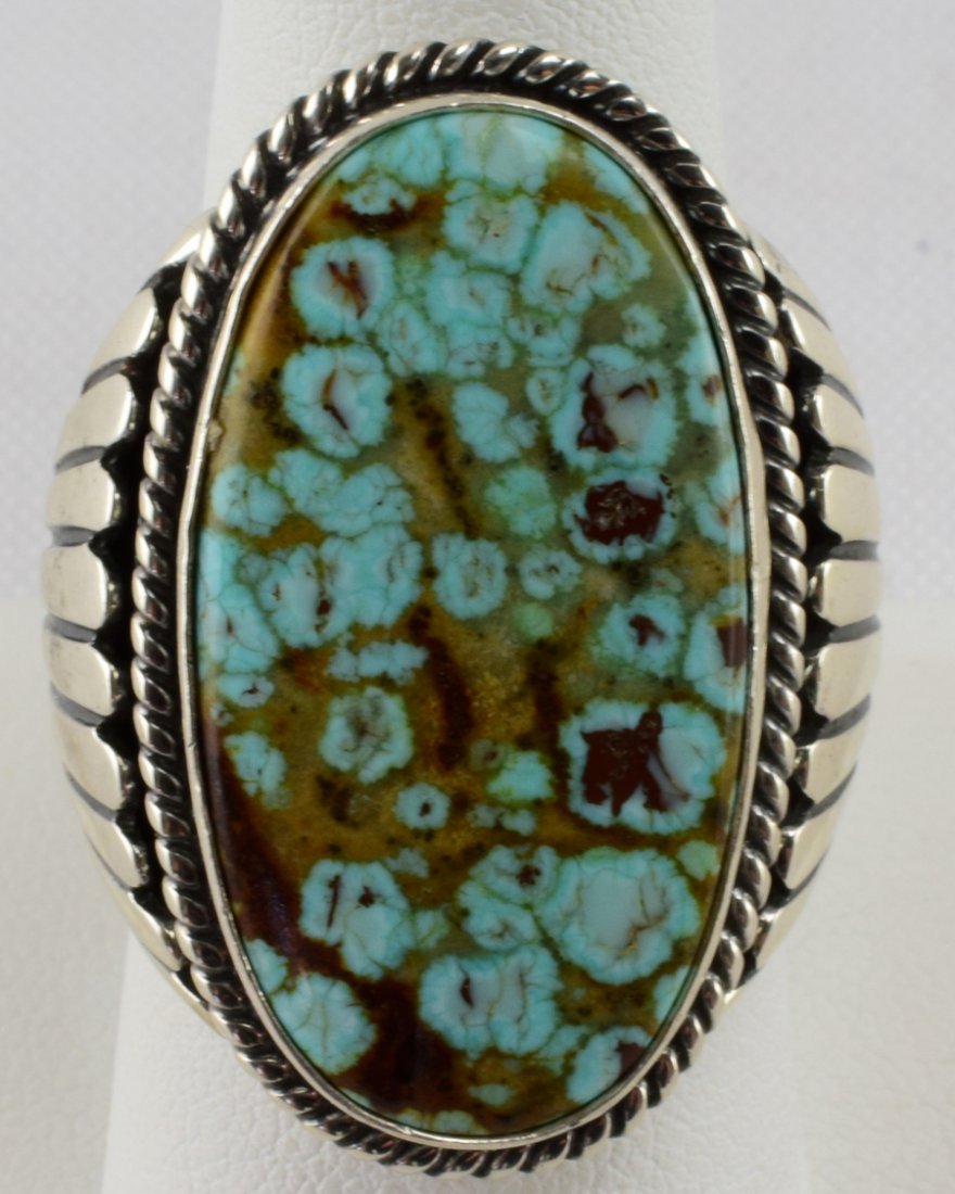 Navajo Sterling Silver No. 8 Turquoise Men's Ring (1 of 4)