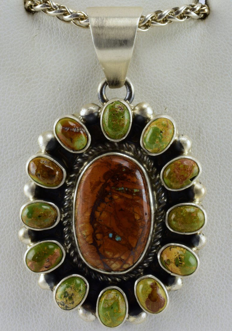 Native American Sterling Boudler Turquoise Pendant (1 of 3)