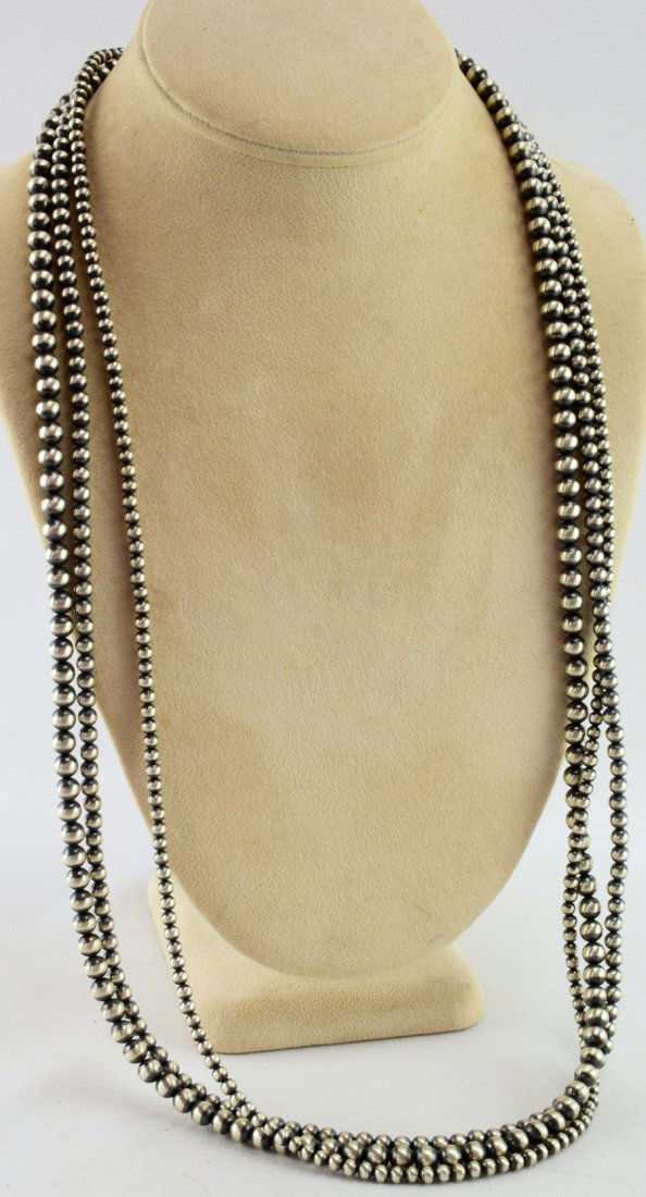 Navajo, Sterling Bench Bead 3 Strand Necklace 30 in. (1 of 4)