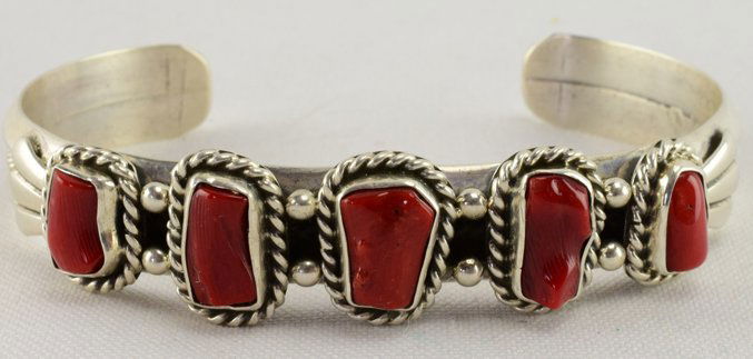 Native American Sterling Coral Bracelet (1 of 4)