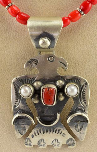 Navajo Sterling Silver Eagle Pendant w/Coral (1 of 4)