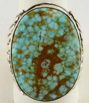 Zuni Huge Sterling No. 8 Turquoise Men's Ring - Edaakie (1 of 4)