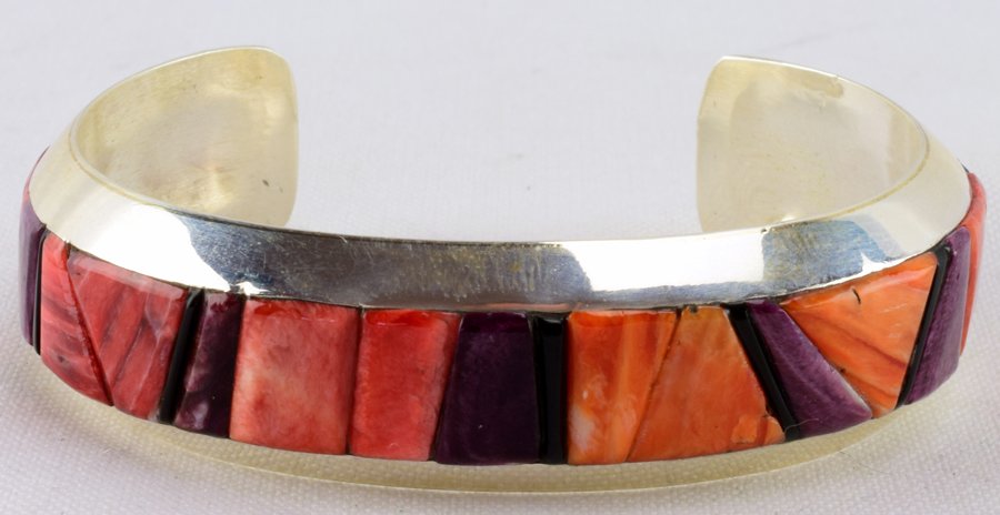 Navajo Sterling Spiny Oyster Cobblestone Inlay Cuff (1 of 4)