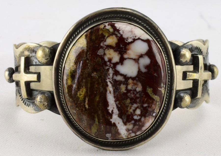 Navajo Sterling Wild Horse Turquoise Cross Bracelet (1 of 6)