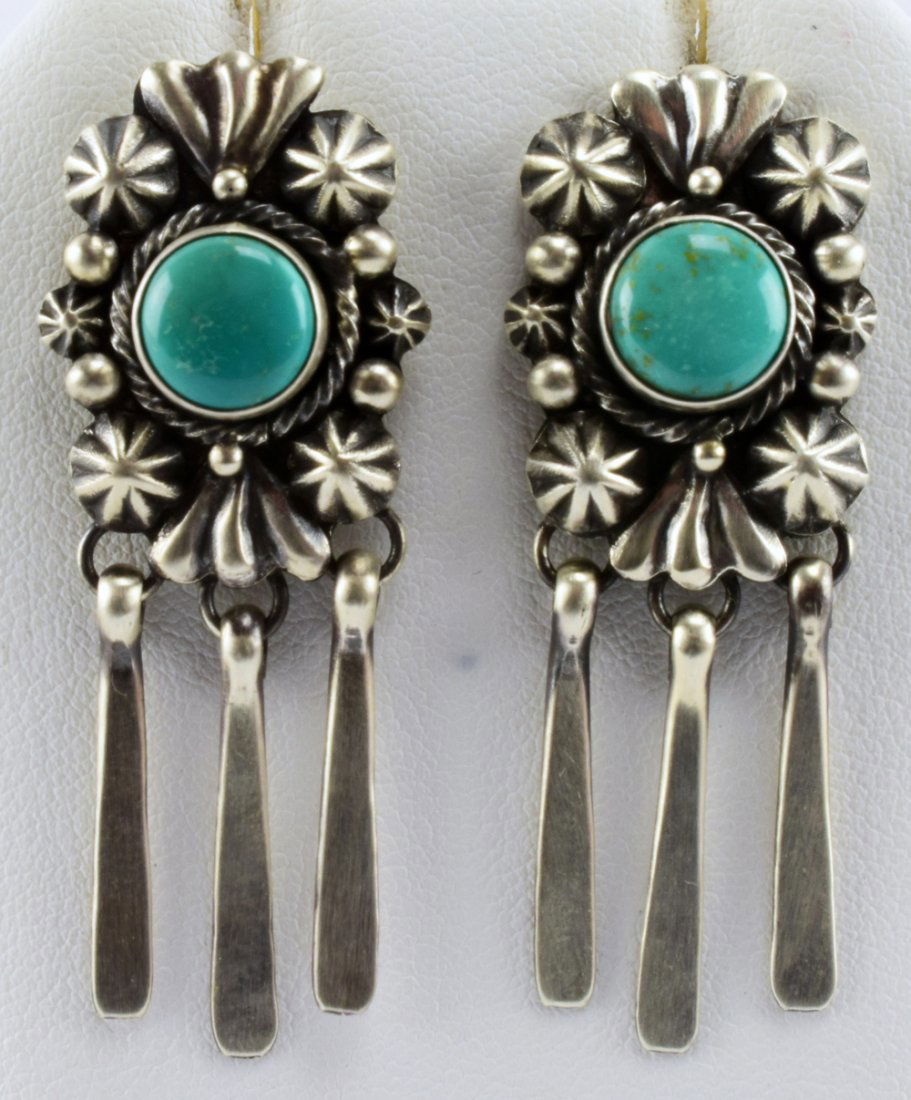 Navajo Sterling Silver Dangle Turquoise Earrings (1 of 3)