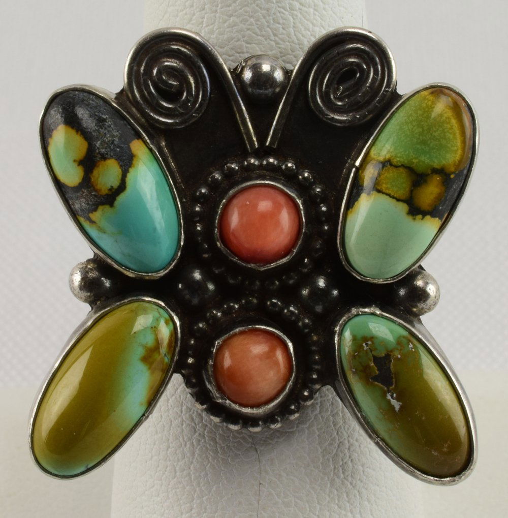 Navajo Sterling Royston Turquoise & Spiny Oyster Ring (1 of 4)