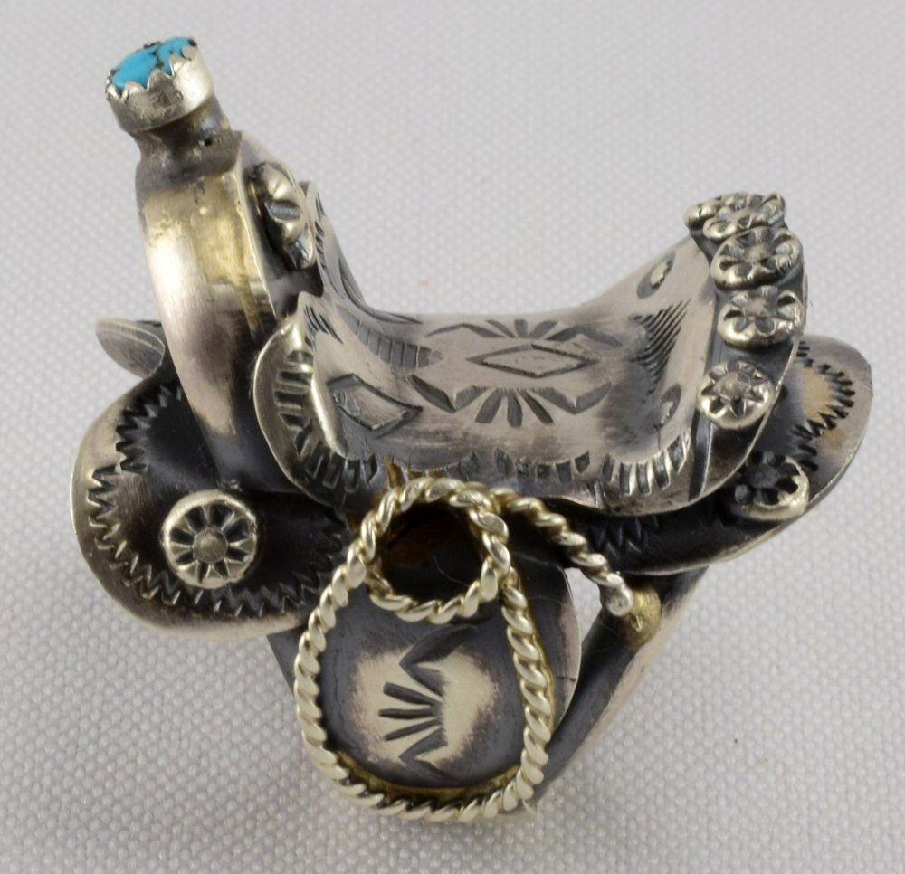 Tim Yazzie, Navajo, Sterling Saddle Ring w/Turquoise (1 of 7)