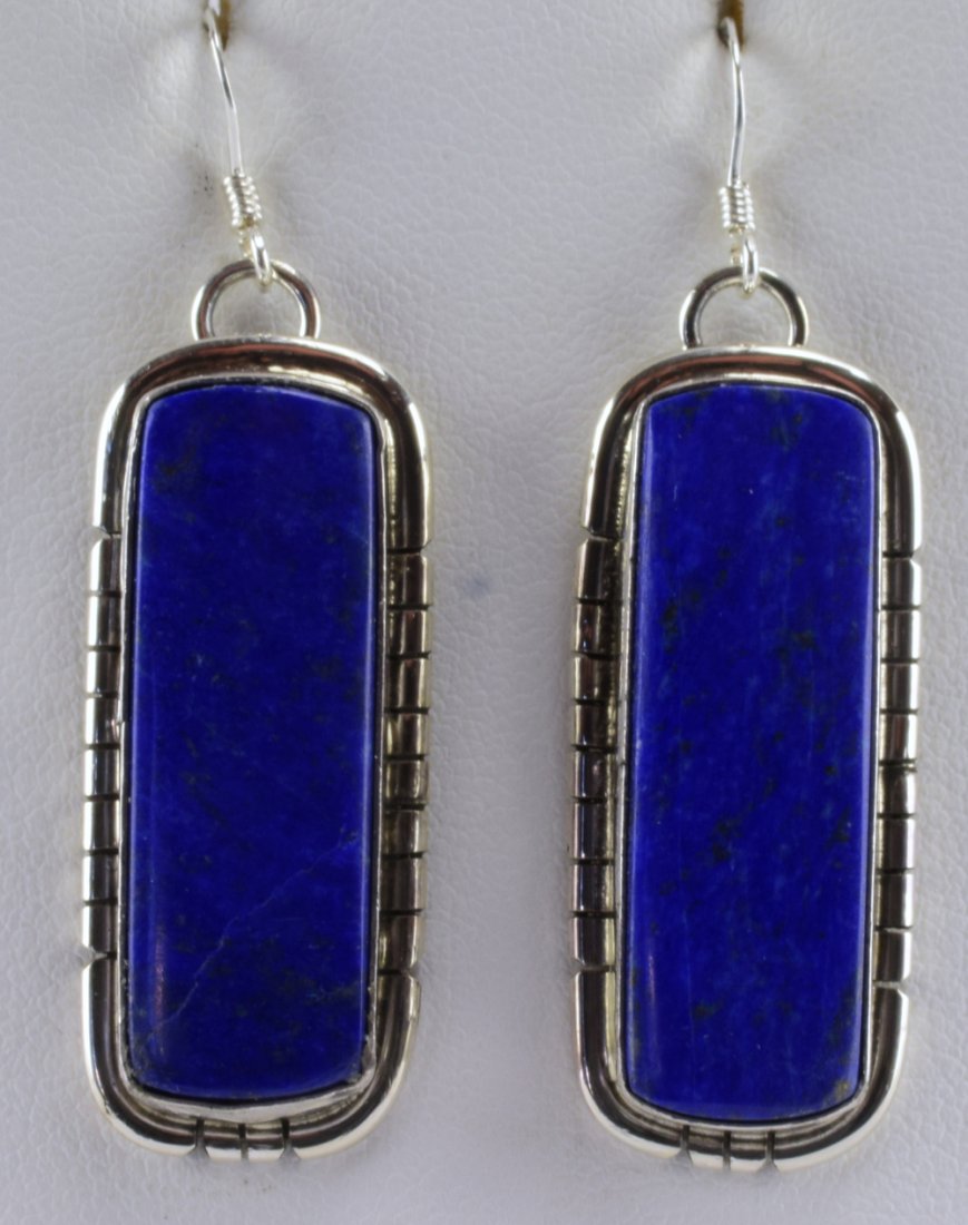 Navajo, Sampson Edsitty Sterling Silver Lapis Earrings (1 of 4)