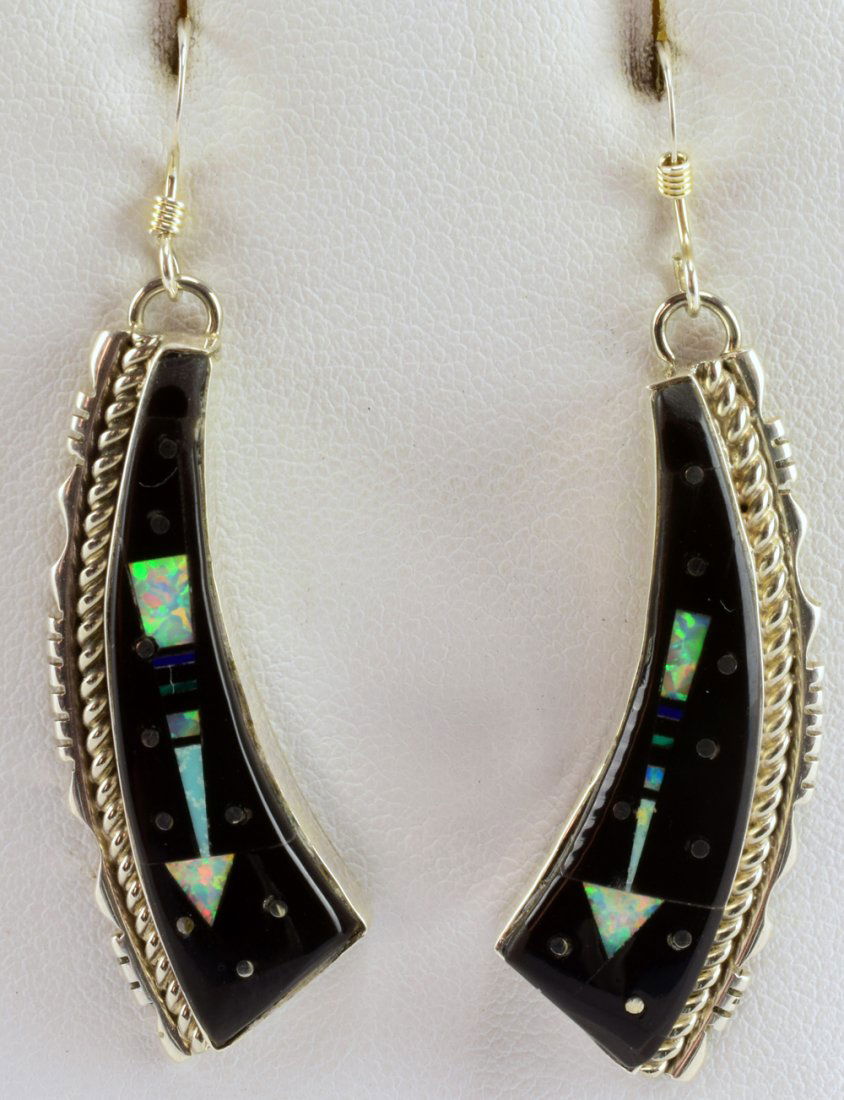 Ray Jack, Navajo,  Sterling Micro Inlay Earrings (1 of 4)