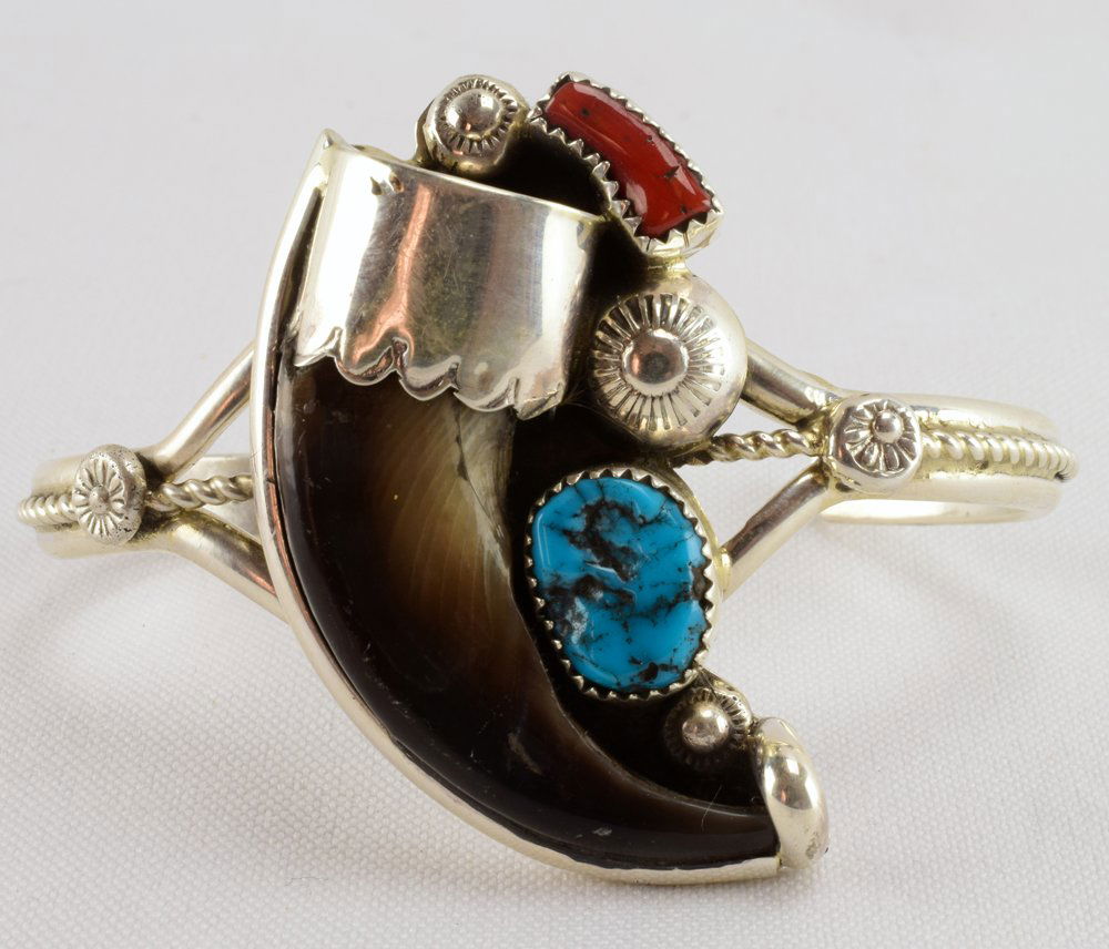 Native American Sterling Bear Claw Cuff Bracelet (1 of 5)