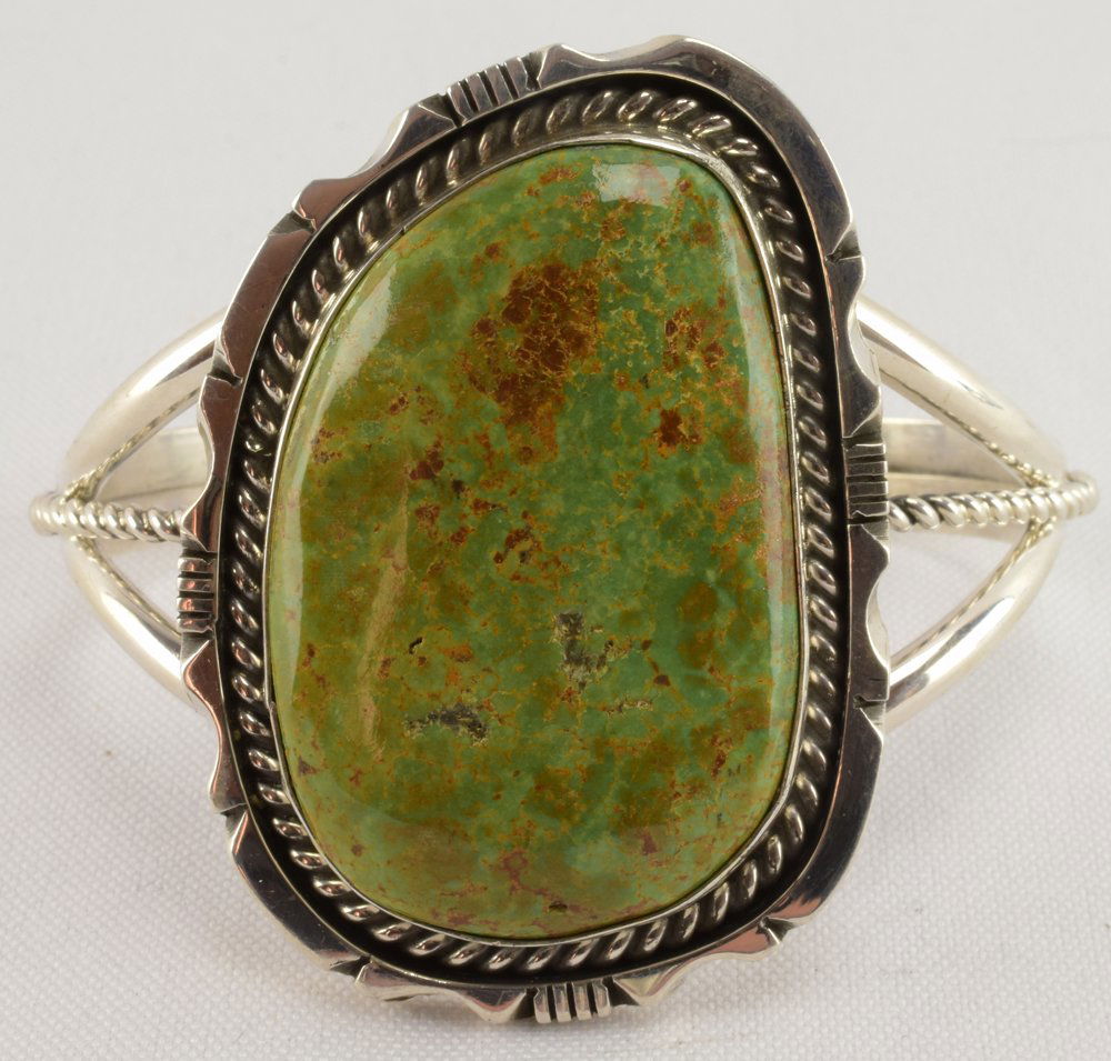 Navajo, Eddie Sacaterio Nevada Green Turquoise Bracelet (1 of 5)