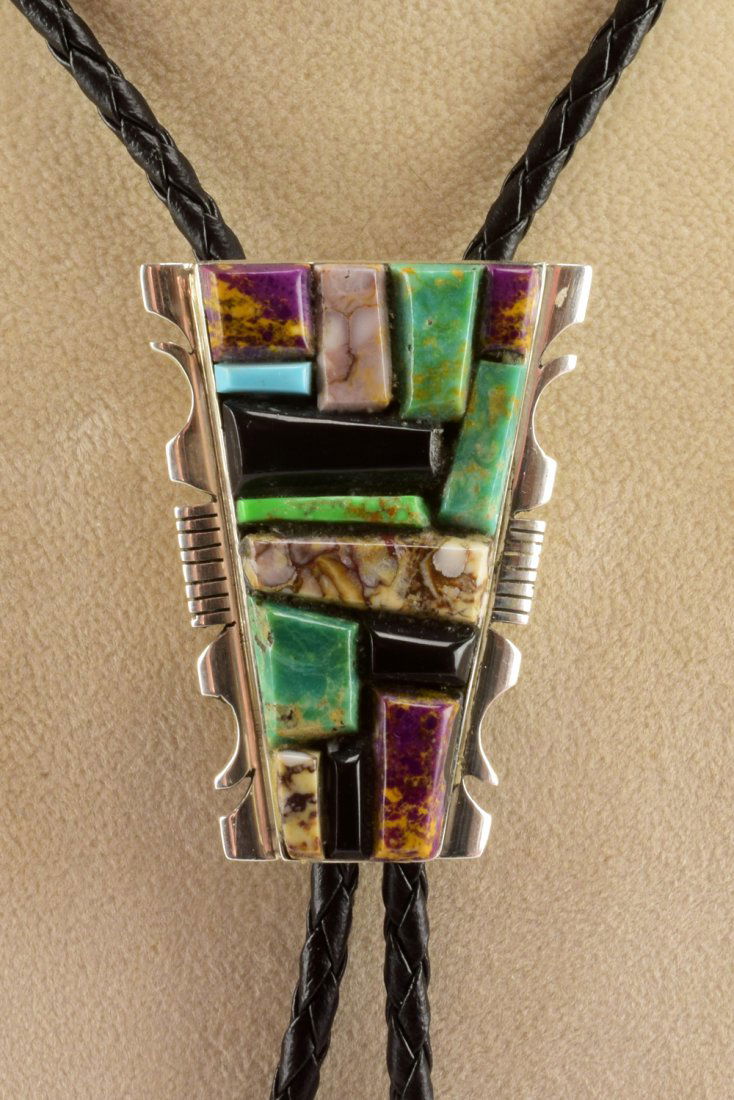 Navajo Sterling Silver Multi-Stone Bolo Tie (1 of 4)