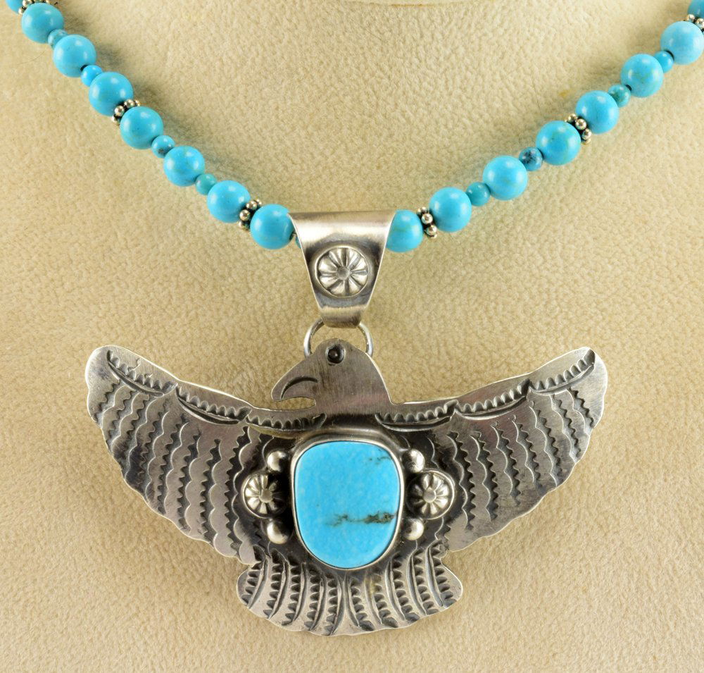 Native American Sterling Eagle Pendant w/Turq. (1 of 5)