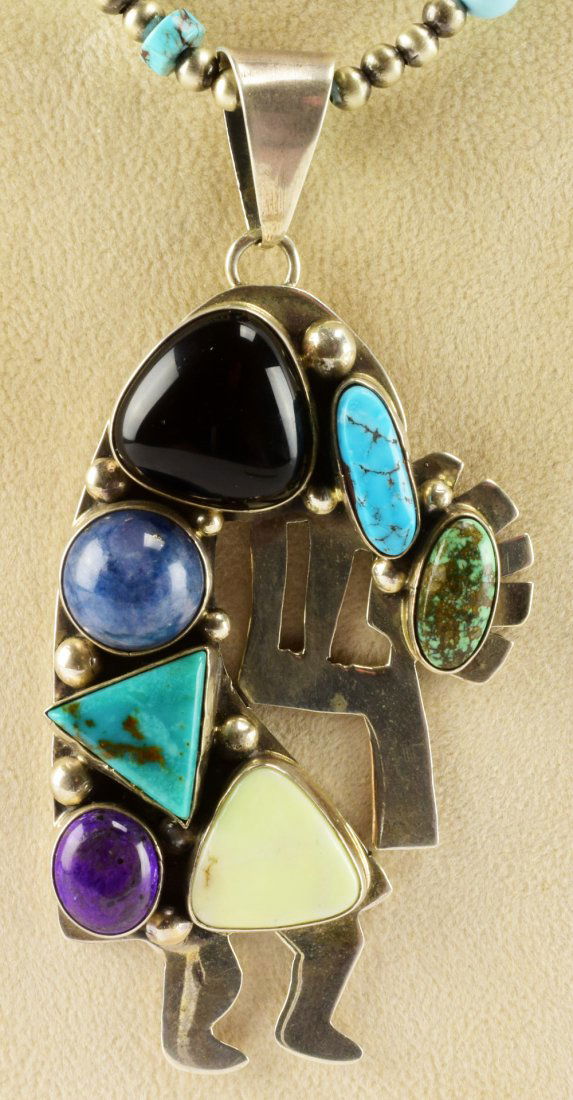 Vintage Bea Tom Sterling Kokopelli Multi-Stone Pendant (1 of 5)