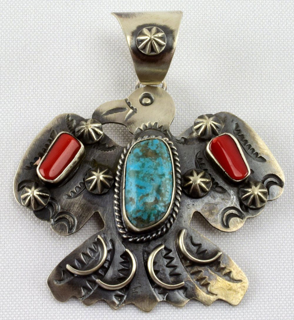 Native American Eagle Pendant w/Turquoise and Coral (1 of 4)