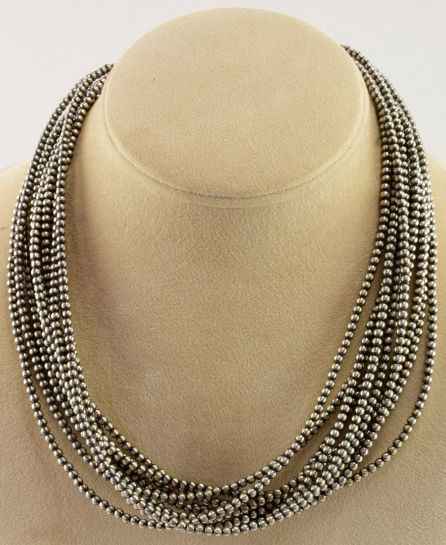 Native American 10 Strand Sterling Silver Bead Necklace (1 of 4)