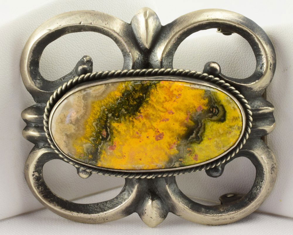 Navajo, Sand Cast Belt Buckle w/Bumble Bee Jasper (1 of 3)