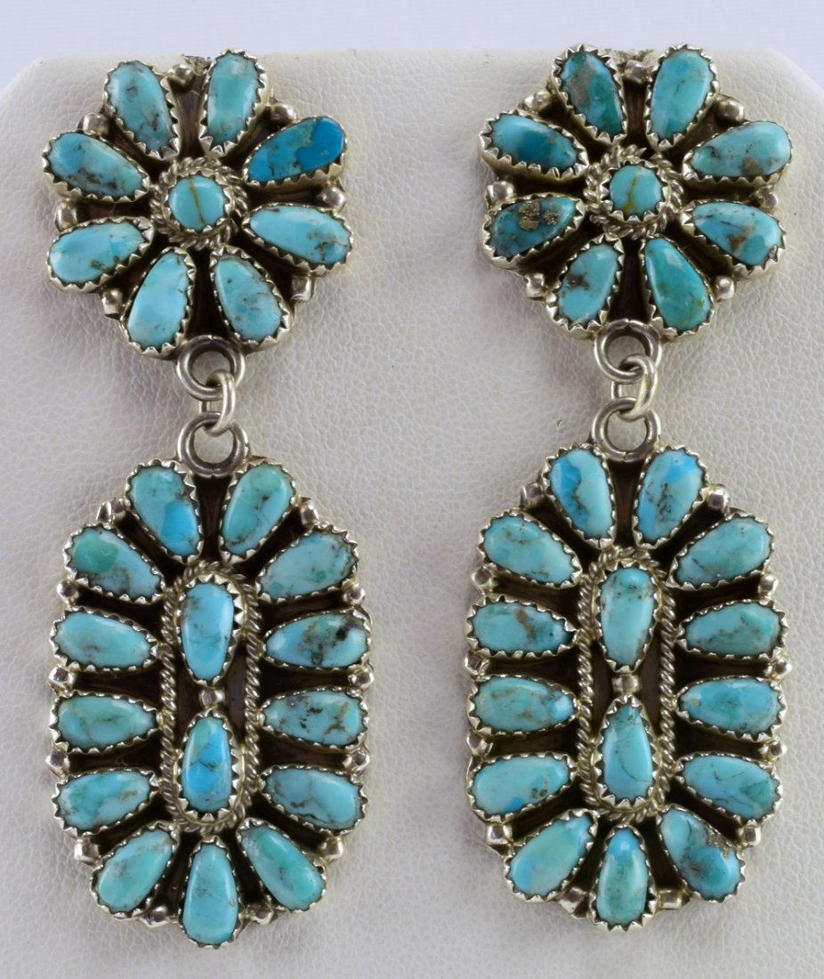 Navajo Sterling Lone Mtn. Turquoise Petit-Point Earring (1 of 4)