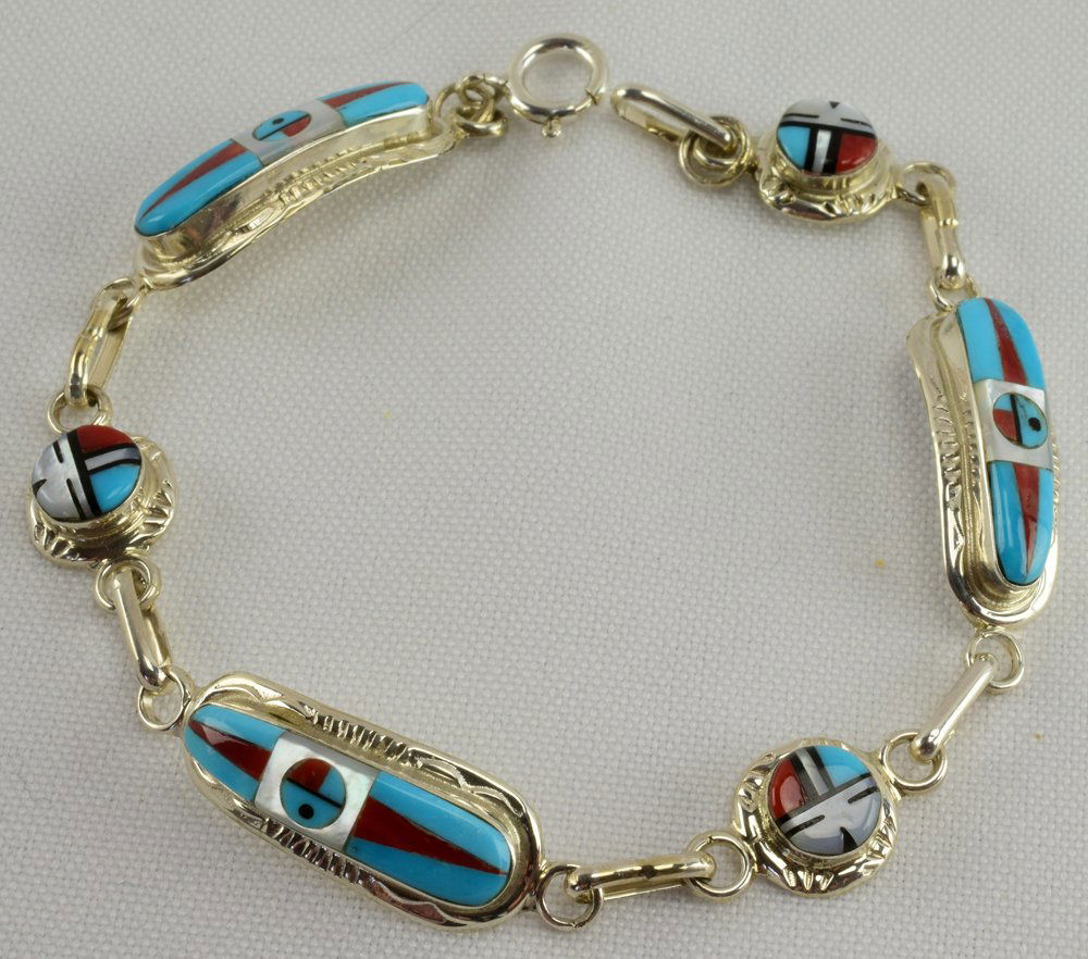 Zuni Sterling Silver  Multi-Stone Inlay Link Bracelet (1 of 5)