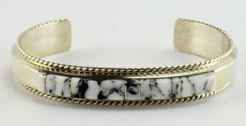 Navajo  Sterling Inlay White Buffalo Turquoise Cuff (1 of 5)