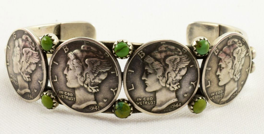 Navajo Mercury Dime Bracelet Signed Buffalo Dancer (1 of 5)