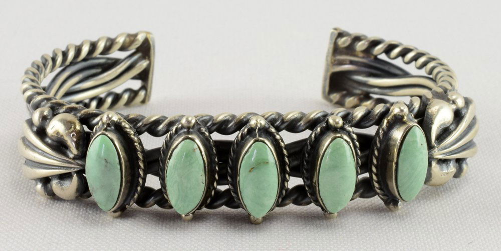 Navajo, Vintage 5 Stone Sterling Turquoise Bracelet (1 of 4)