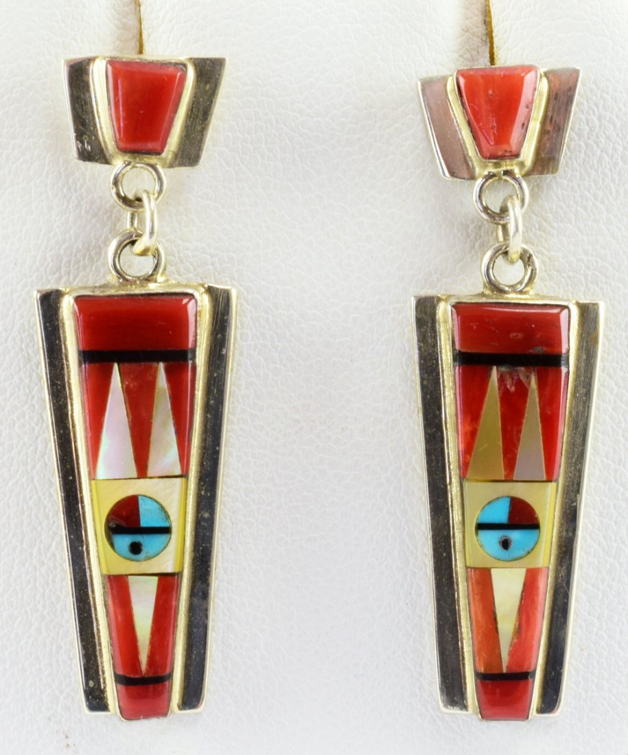 Zuni Patti Edaakie Sterling Silver Inlay Earrings (1 of 2)