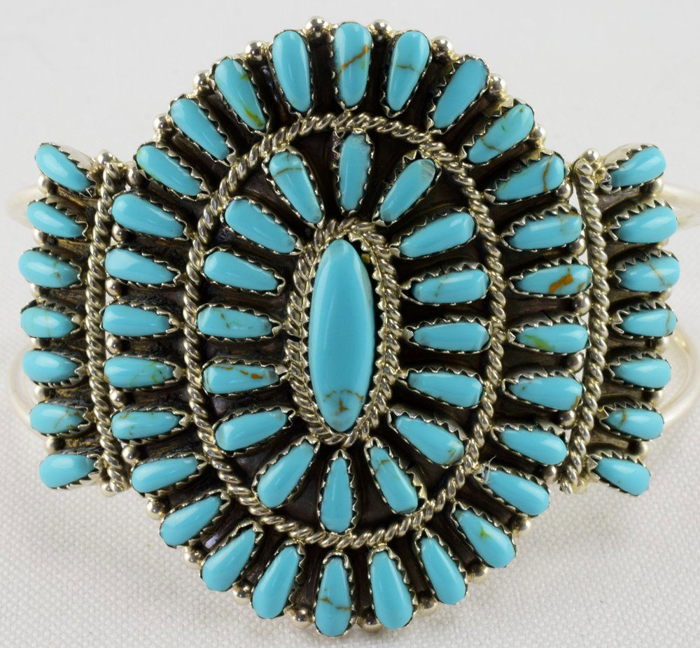 Navajo Sterling Block Turquoise Cluster Bracelet (1 of 4)