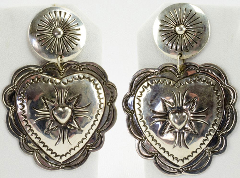 Vincent Platero Sterling Concho Stamped Heart Earrings (1 of 4)