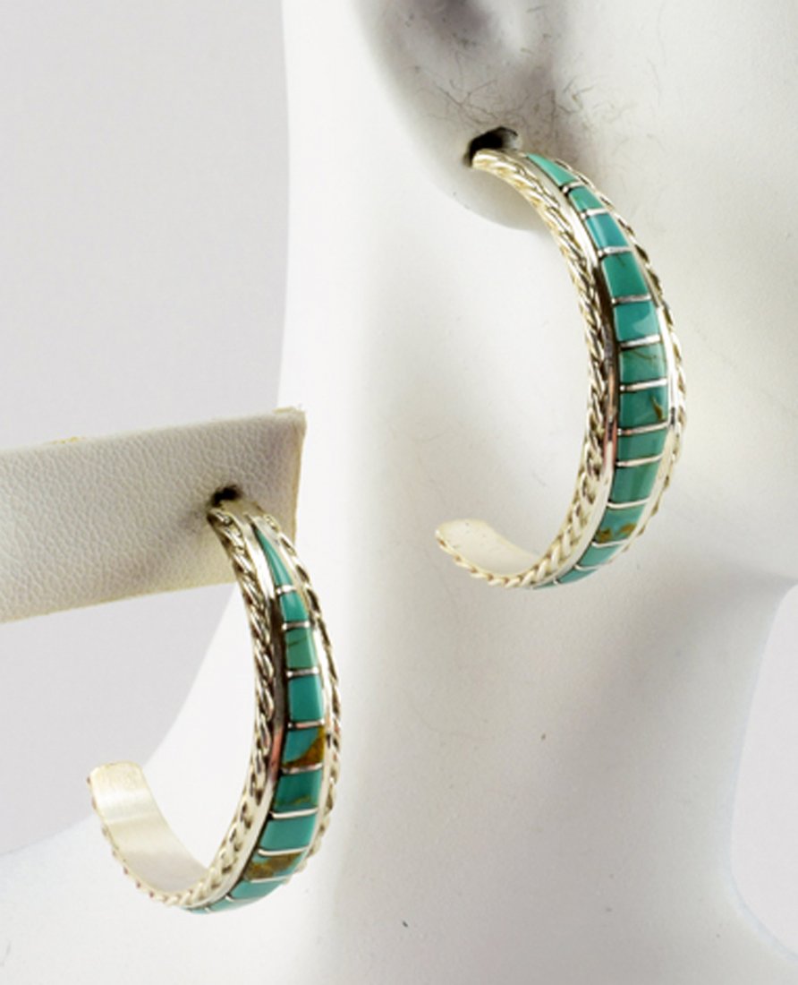 Zuni, Malcom Chavez Sterling Inlay Turquoise Earrings (1 of 4)
