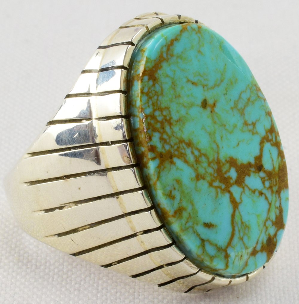 Ray Jack Sterling Kingman Turquoise Oval Men's Ring (1 of 4)