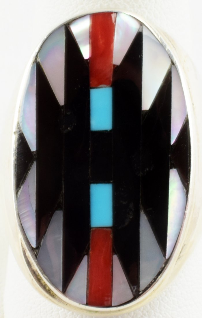 Zuni C. Dishta Sterling Multi-Stone Inlay Men's Ring (1 of 5)