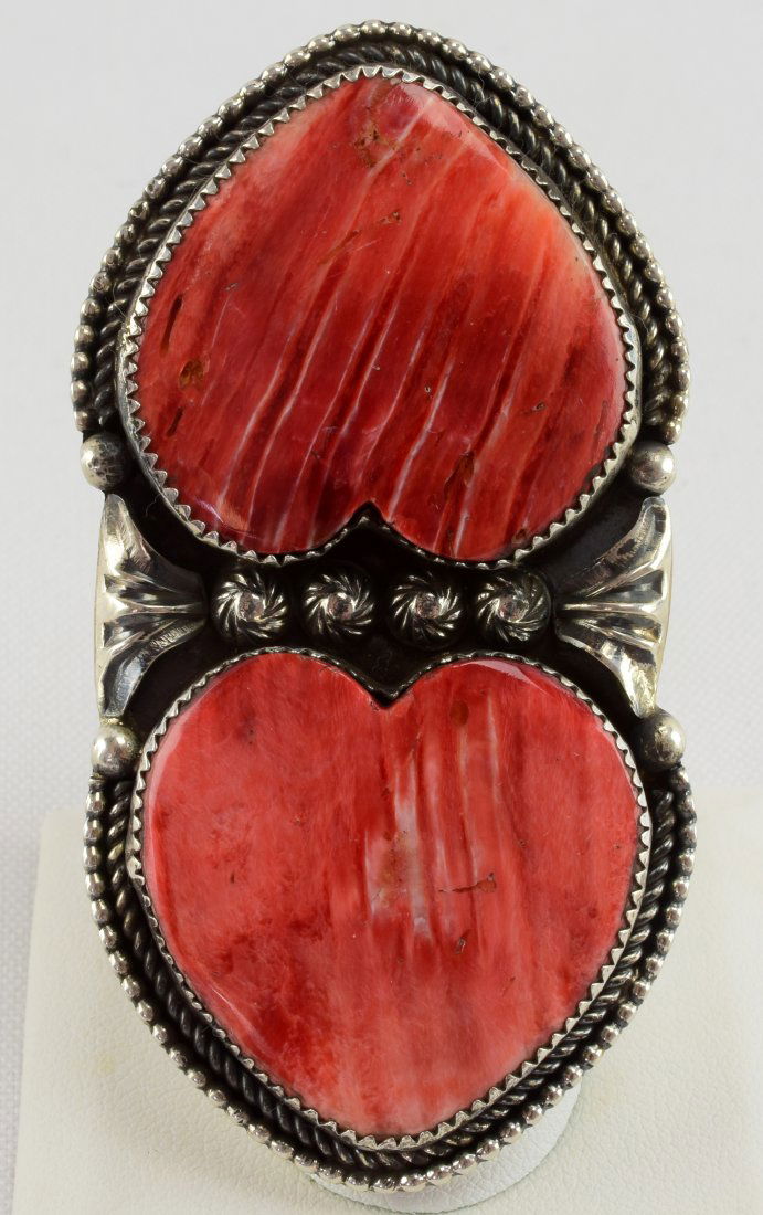 Myron Etsity Sterling  Spiny Oyster Double Heart Ring (1 of 4)