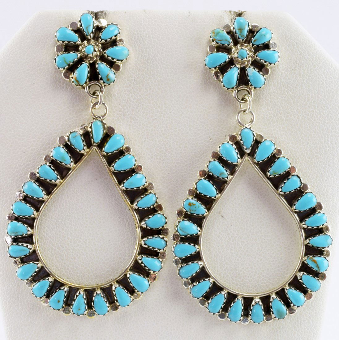 Navajo Sterling Block Turquoise Tear drop Earrings (1 of 4)