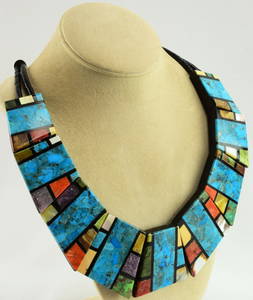 Santo Domingo Wide Hand Inlay Multi-Stone Necklace