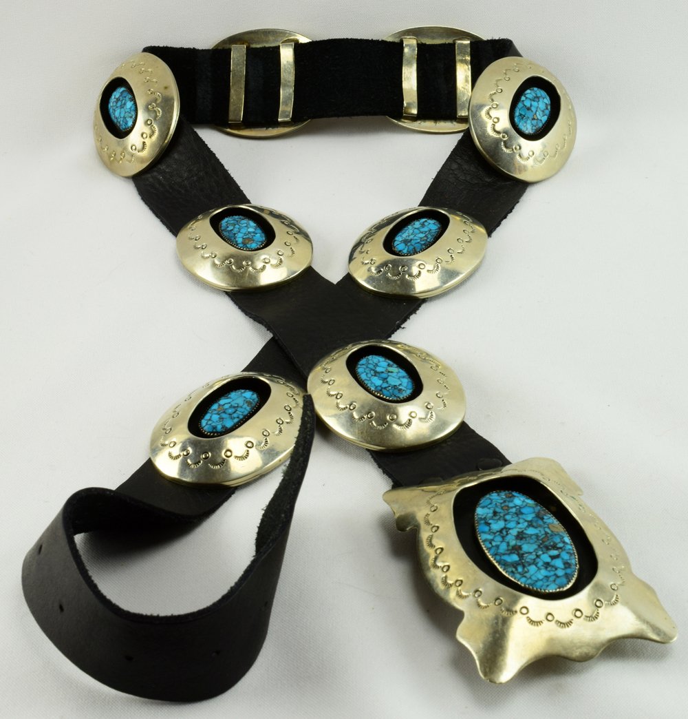 Vintage Navajo Morenci Turquoise Concho Belt-504 Grms. (1 of 5)