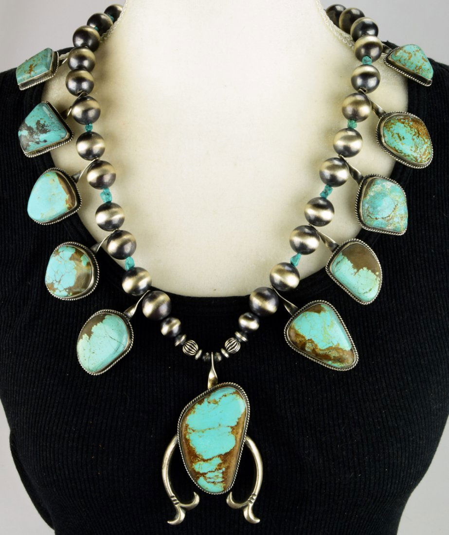 Navajo Number 8 Turquoise Squash Blossom Huge Necklace (1 of 3)