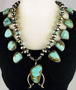 Navajo Number 8 Turquoise Squash Blossom Huge Necklace