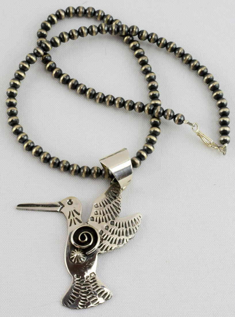 Navajo Sterling Humming Bird Necklace w/Bench Beads (1 of 3)