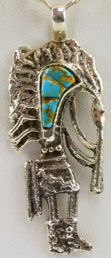 Navajo Vintage Sterling Kokopelli Pendant w/Turquoise (1 of 3)