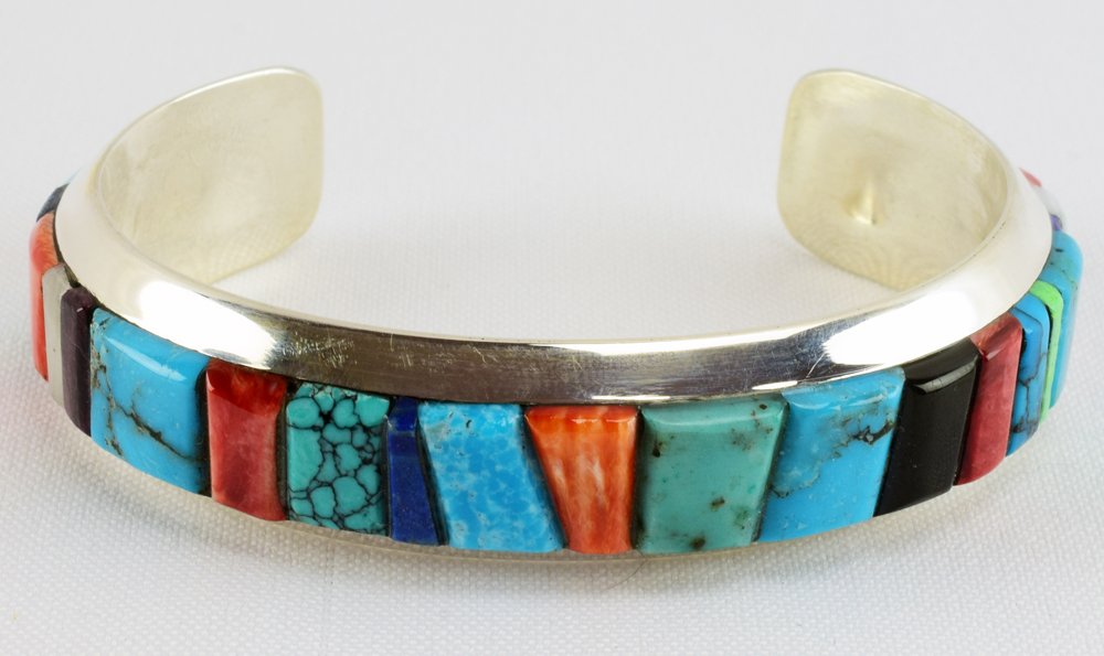 Navajo Sterling Multi-Stone Cobblestone Inlay Bracelet (1 of 4)